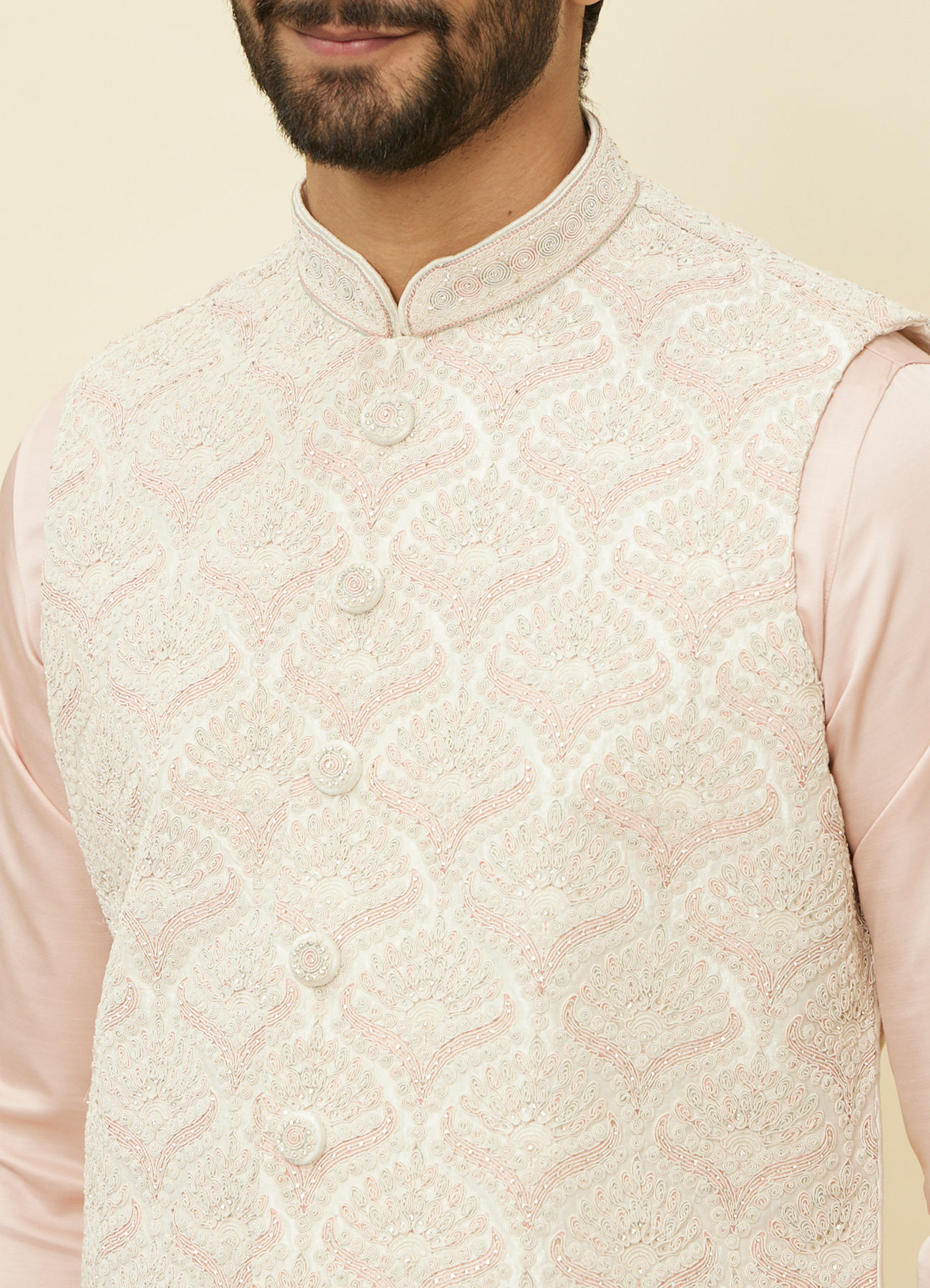 Manyavar Men Rosewater Pink Floral Patterned Jacket