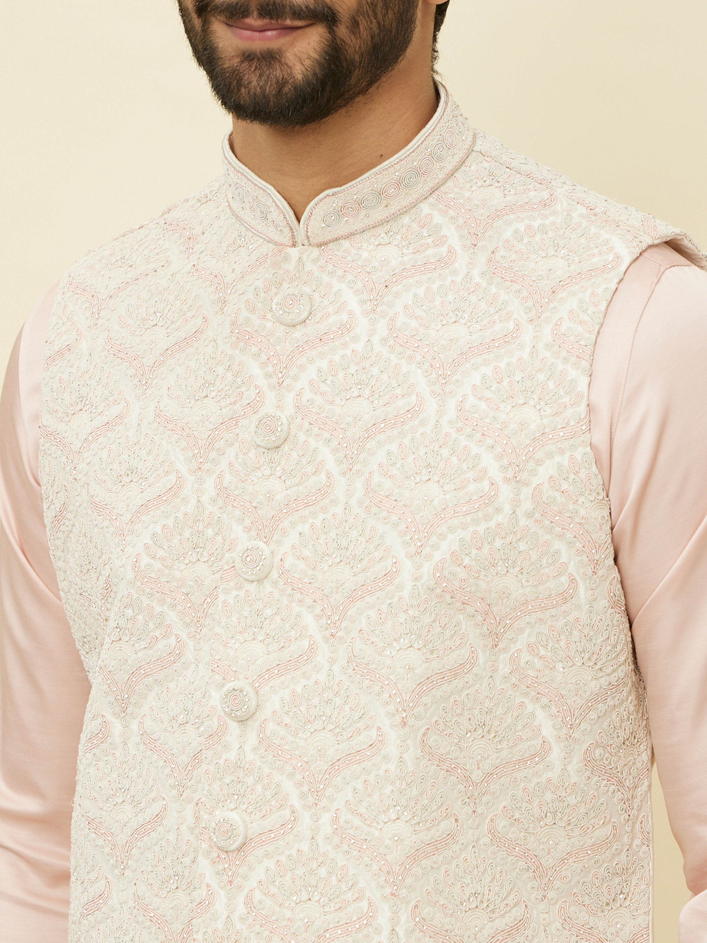 Manyavar Men Rosewater Pink Floral Patterned Jacket