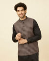 alt message - Manyavar Men Kohl Black Ikat Inspired Printed Jacket image number 0