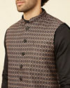 alt message - Manyavar Men Kohl Black Ikat Inspired Printed Jacket image number 1