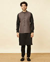 alt message - Manyavar Men Kohl Black Ikat Inspired Printed Jacket image number 2