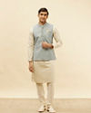 alt message - Manyavar Men Glacier Blue Victoran Patterned Jacket image number 2