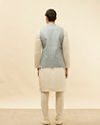 alt message - Manyavar Men Glacier Blue Victoran Patterned Jacket image number 3