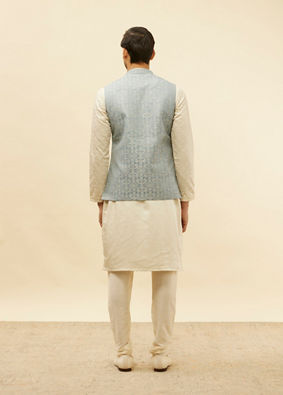 Manyavar Men Glacier Blue Victoran Patterned Jacket image number 3