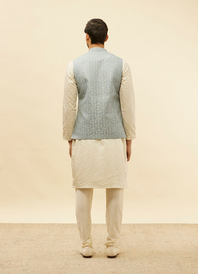 alt message - Manyavar Men Glacier Blue Victoran Patterned Jacket image number 3