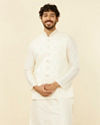 Manyavar Men Warm White Medallion Patterned Nehru Jacket