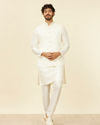 Manyavar Men Warm White Medallion Patterned Nehru Jacket