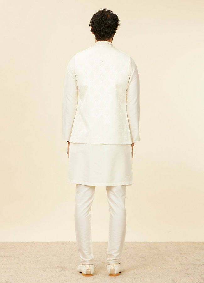 Manyavar Men Warm White Medallion Patterned Nehru Jacket