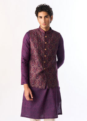 Manyavar Men Wine-Toned Opulent Nehru Jacket