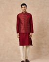 Manyavar Men Red Brocade Nehru Jacket with Pocket Square
