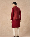 Manyavar Men Red Brocade Nehru Jacket with Pocket Square