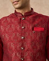 Manyavar Men Red Brocade Nehru Jacket with Pocket Square