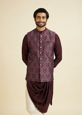 Manyavar Men Wine-Toned Opulent Nehru Jacket