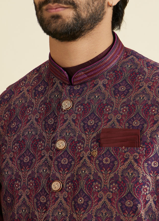 Manyavar Men Wine-Toned Opulent Nehru Jacket