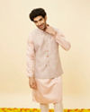 alt message - Manyavar Men Rose Pink Bel Buti Patterned Jacket image number 0