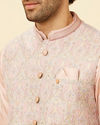 alt message - Manyavar Men Rose Pink Bel Buti Patterned Jacket image number 1