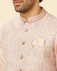 Manyavar Men Rose Pink Bel Buti Patterned Jacket