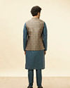 Manyavar Men Blue Grey Petal Jaal Patterned Jacket