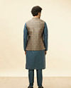 alt message - Manyavar Men Blue Grey Petal Jaal Patterned Jacket image number 3