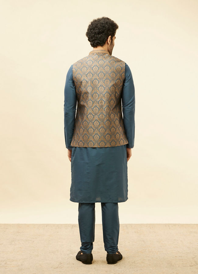 Manyavar Men Blue Grey Petal Jaal Patterned Jacket