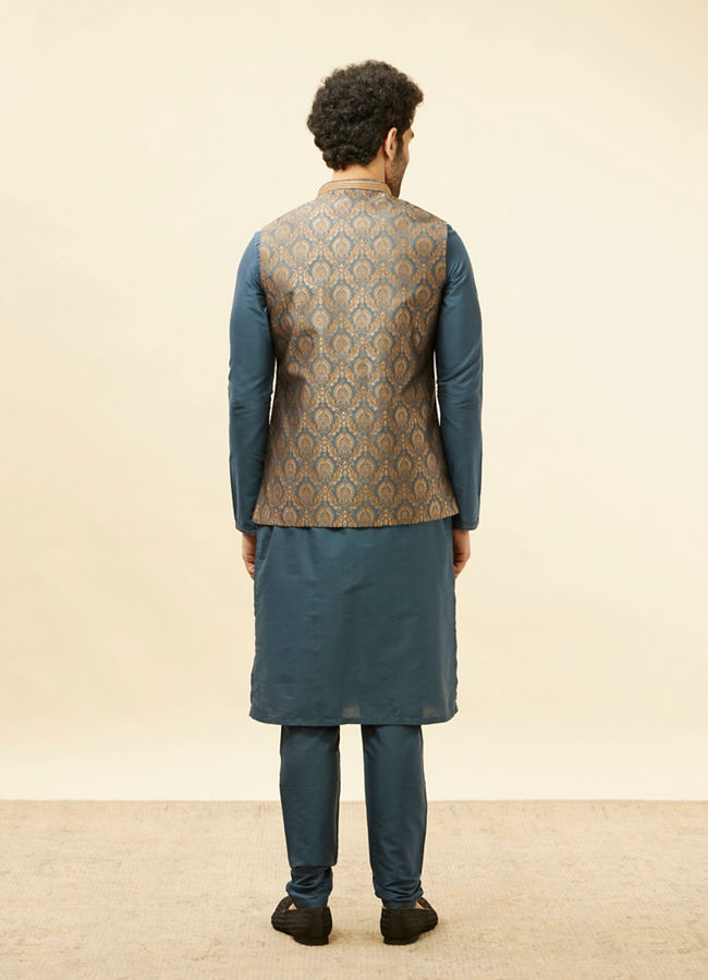 alt message - Manyavar Men Blue Grey Petal Jaal Patterned Jacket image number 3