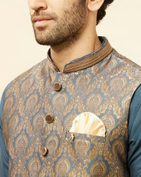 Manyavar Men Blue Grey Petal Jaal Patterned Jacket