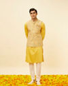 alt message - Manyavar Men Marigold Yellow Shankh Motif Jacket image number 2