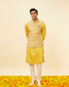 Manyavar Men Marigold Yellow Shankh Motif Jacket