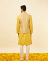 alt message - Manyavar Men Marigold Yellow Shankh Motif Jacket image number 3