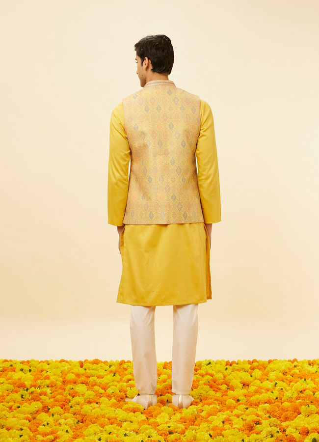 Manyavar Men Marigold Yellow Shankh Motif Jacket