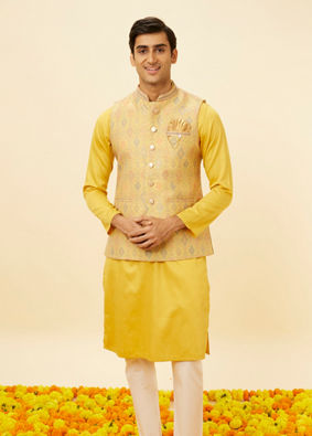 Manyavar Men Marigold Yellow Shankh Motif Jacket