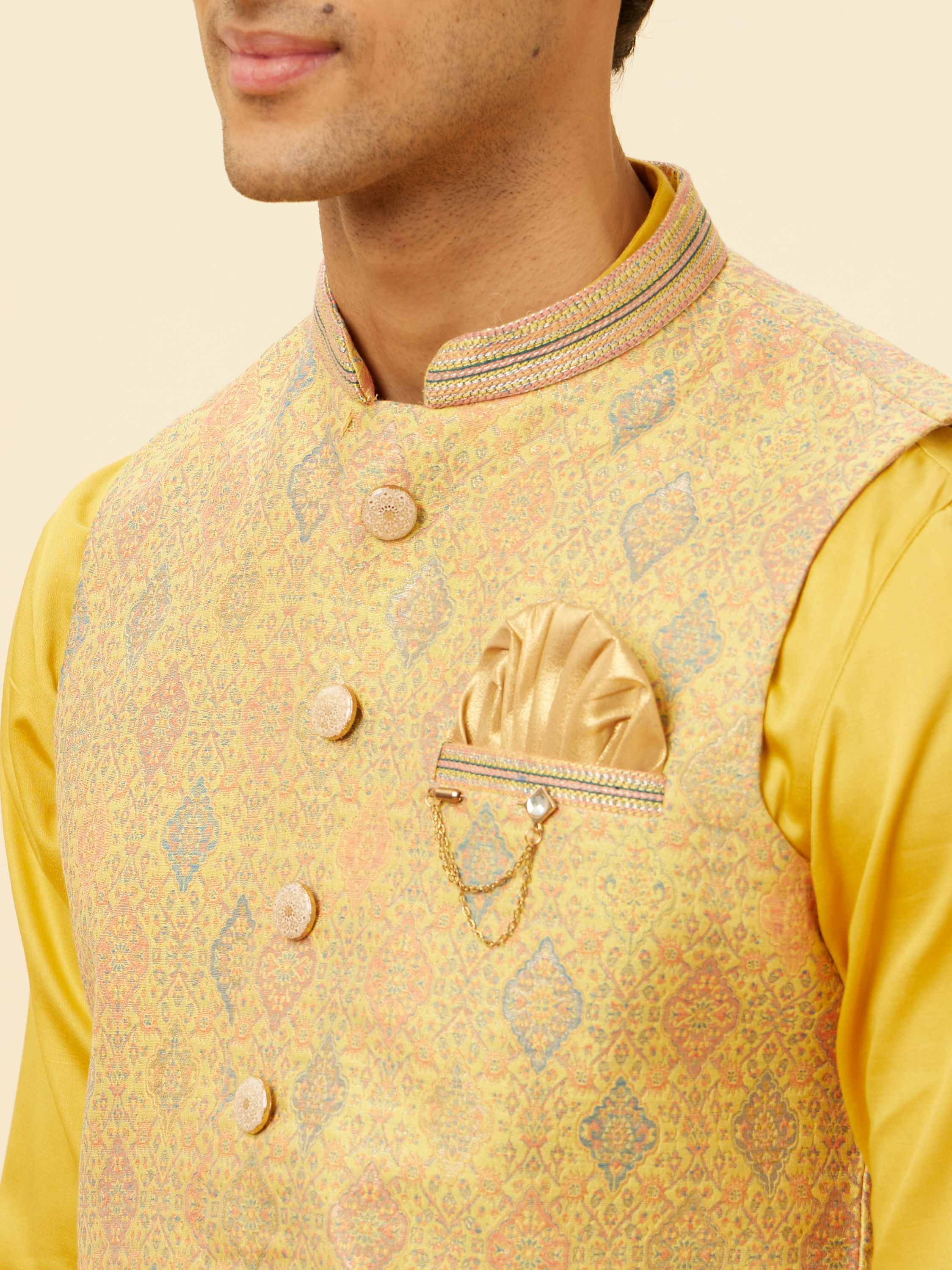 Manyavar Men Marigold Yellow Shankh Motif Jacket