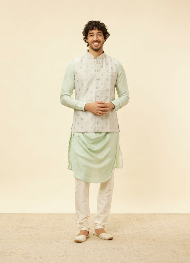 Manyavar Men Pistachio Green Buta Jaal Patterned Jacket