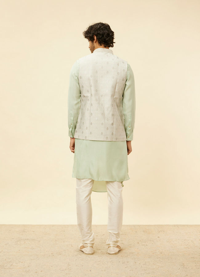 Manyavar Men Pistachio Green Buta Jaal Patterned Jacket image number 3