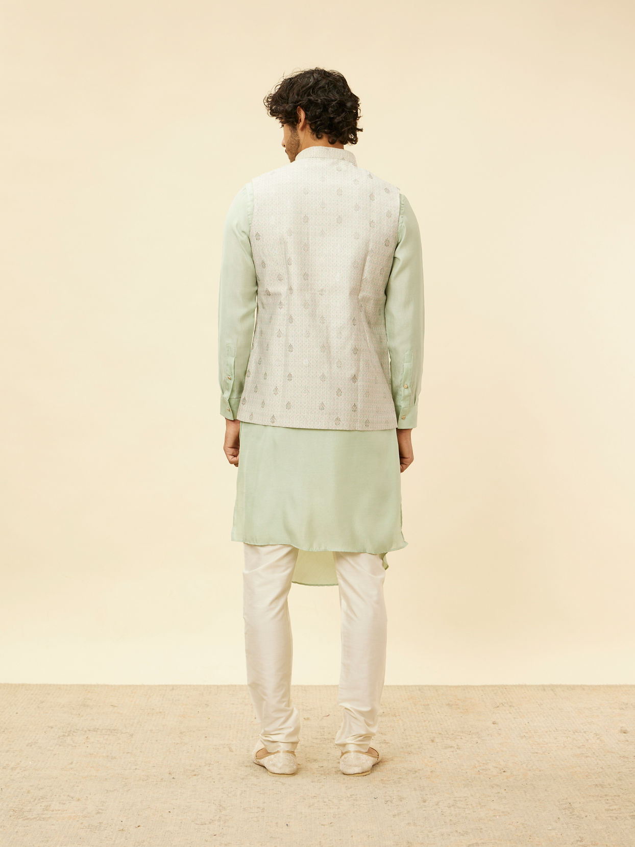 Manyavar Men Pistachio Green Buta Jaal Patterned Jacket image number 3