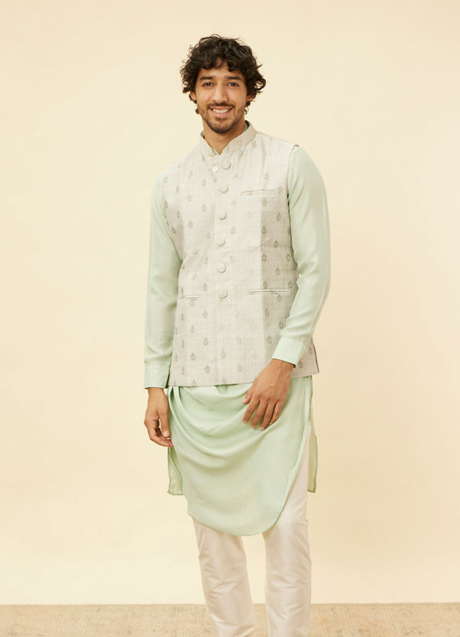 Manyavar Men Pistachio Green Buta Jaal Patterned Jacket