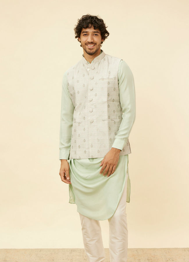 Manyavar Men Pistachio Green Buta Jaal Patterned Jacket image number 0