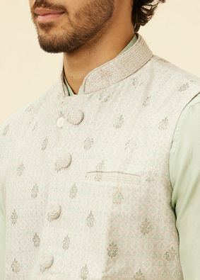 Manyavar Men Pistachio Green Buta Jaal Patterned Jacket image number 1