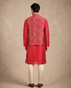 Manyavar Men Red Brocade Nehru Jacket with Self-Texture