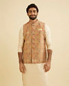 Manyavar Men Brocade Fawn Hue Nehru Jacket image number 0