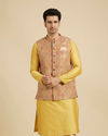 Manyavar Men Fawn Conch Shell Patterned Nehru Jacket image number 0