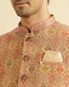 Manyavar Men Fawn Conch Shell Patterned Nehru Jacket