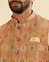 Manyavar Men Brocade Fawn Hue Nehru Jacket image number 1