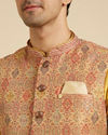 Manyavar Men Fawn Conch Shell Patterned Nehru Jacket image number 1