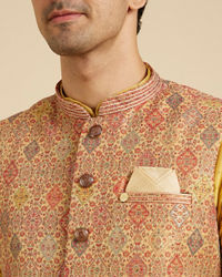 Manyavar Men Fawn Conch Shell Patterned Nehru Jacket