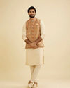 Manyavar Men Brocade Fawn Hue Nehru Jacket image number 2