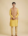 Manyavar Men Fawn Conch Shell Patterned Nehru Jacket image number 2