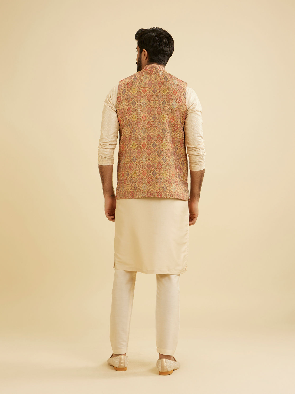 Manyavar Men Brocade Fawn Hue Nehru Jacket image number 3