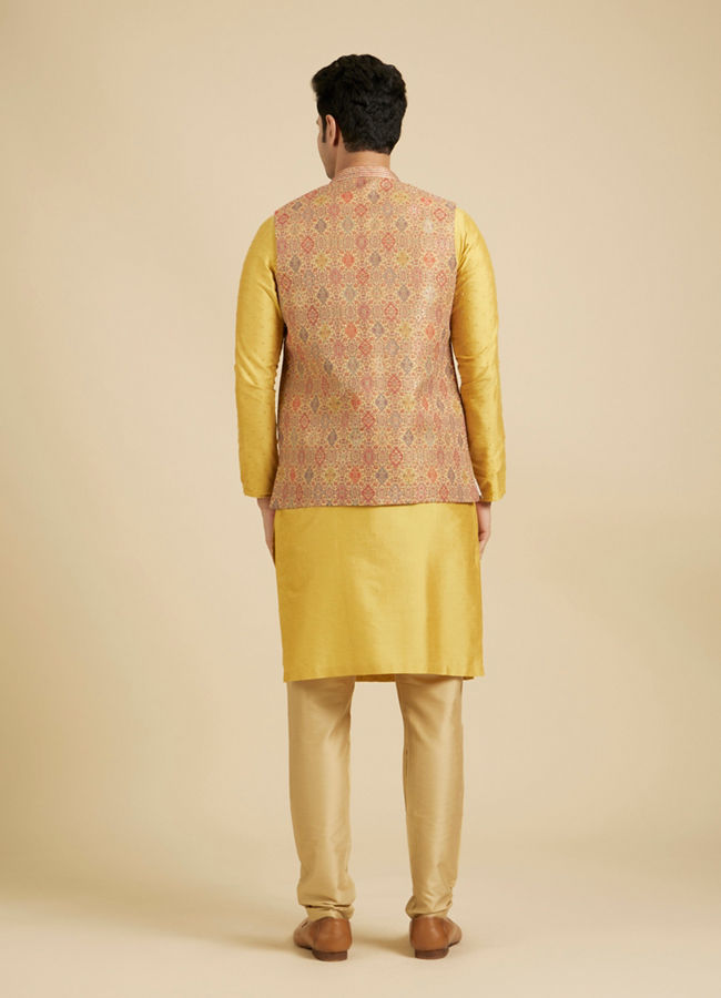 Manyavar Men Fawn Conch Shell Patterned Nehru Jacket image number 3