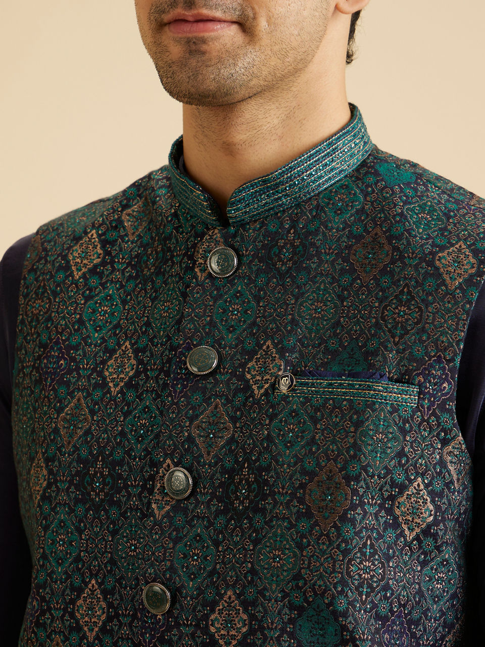 Manyavar Men Dark Blue Elegance Nehru Jacket